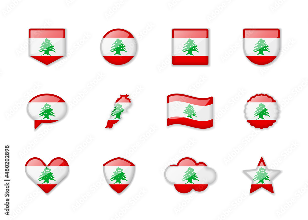 Lebanon - set of shiny flags of different shapes. Lebanon - set of shiny flags of different shapes.