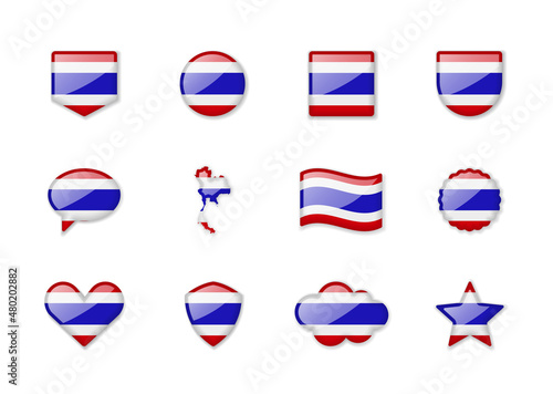 Thailand - set of shiny flags of different shapes.