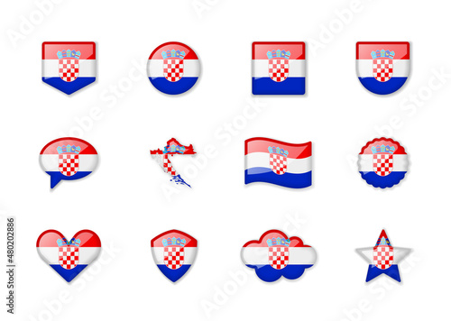 Croatia - set of shiny flags of different shapes.