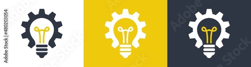 Lightbulb and Gear Logo Icon for Education, Idea, Innovation, Invention, and Business Presentation Template.