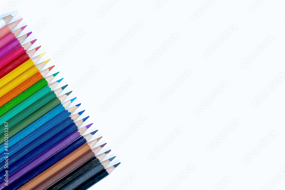 colored pencils on a white background. education, training, presentation concept with copy space colored pencils on a white background. education, training, presentation concept with copy space