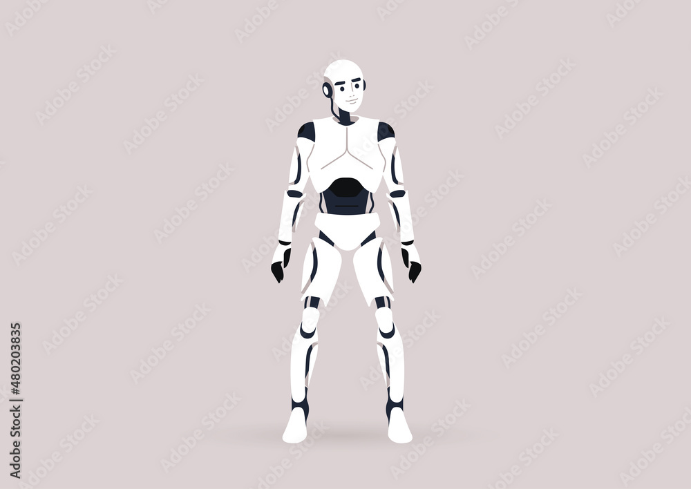 Fototapeta premium A humanoid white and black robot, artificial intelligence concept, futuristic tech