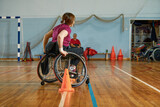 Competitions of the people in wheelchair at the sport holl