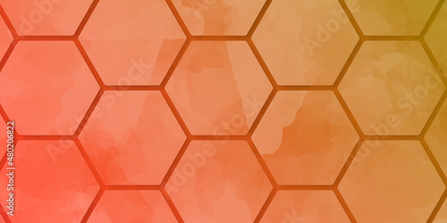 Red and yellow hexagon shape technology background. Abstract red hexagon pattern on a technology background.