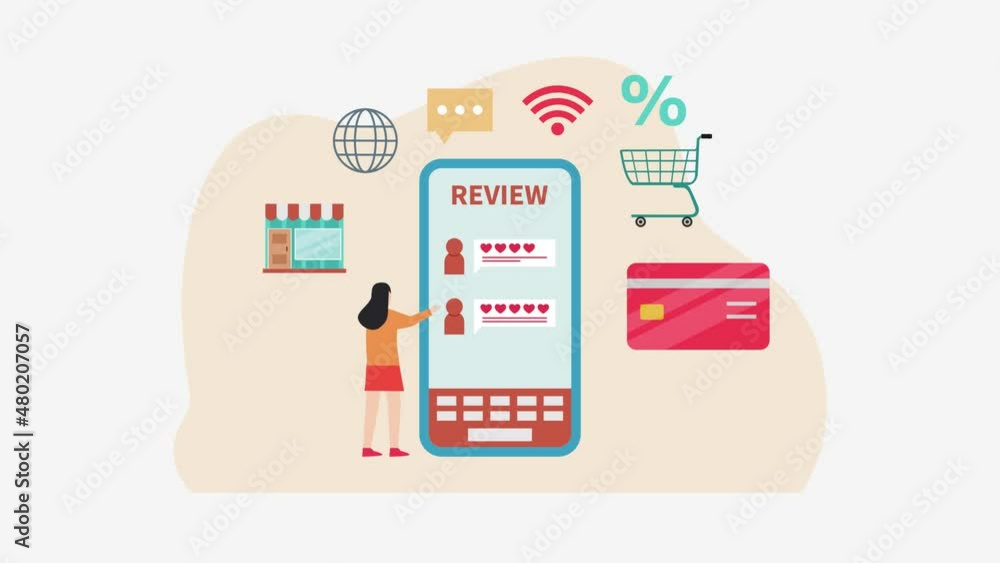 Woman look at shop review report on mobile phone Woman look at shop review report on mobile phone