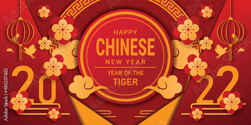 happy chinese new year 2022 banner design. year of the tigel. vector illustration