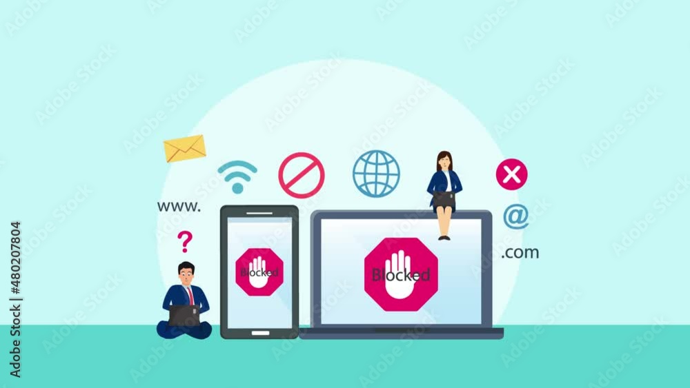 Two people with blocked internet site Two people with blocked internet site