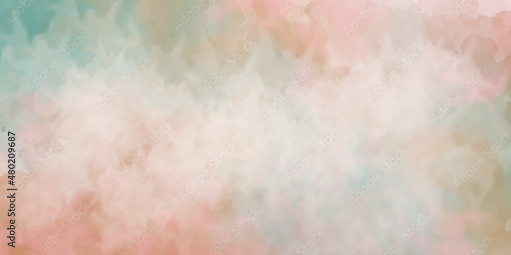 Abstract watercolor background with watercolor splashes. Pink abstract watercolor background. Delicate abstract watercolor style vector layouts. Light beige and blue paint stains on a white Background