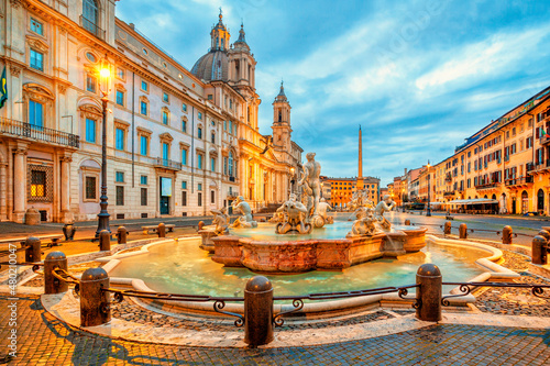 Piazza Navona square in Rome, Italy. Fontana del Moro (Moor Fountain). Rome architecture and landmark. photo