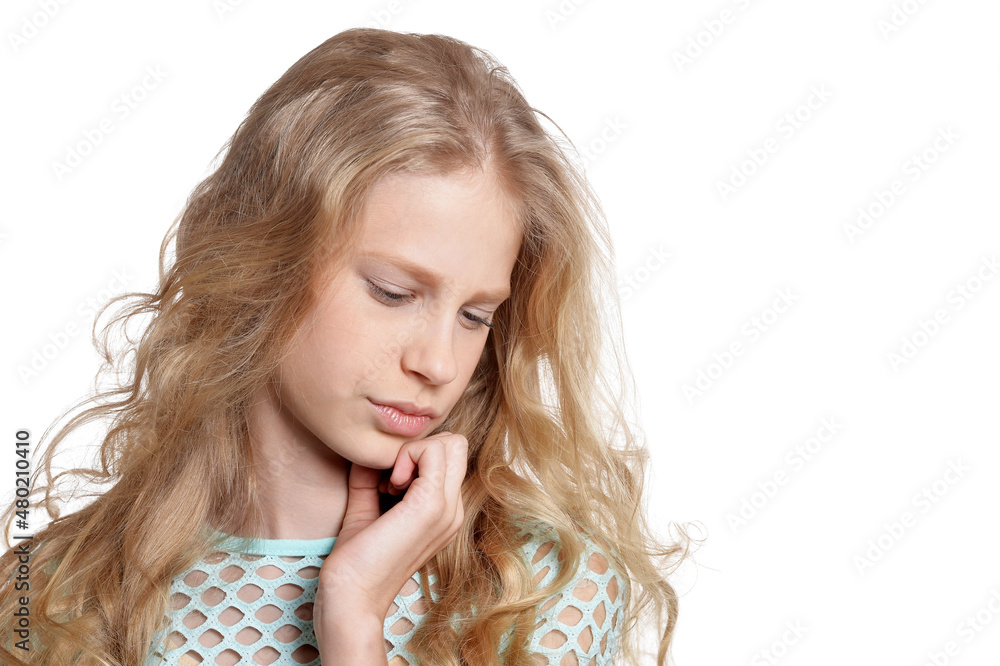 cute emotional girl posing on white background cute emotional girl posing on white background