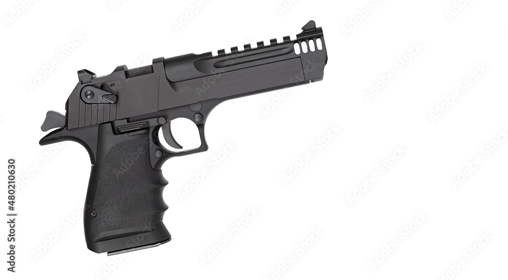Handgun on a white background with copy space