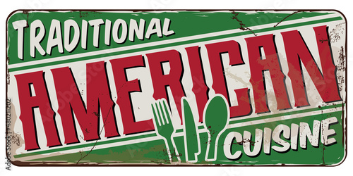 Traditional American Cuisine Banner. Vector Retro Signboard.