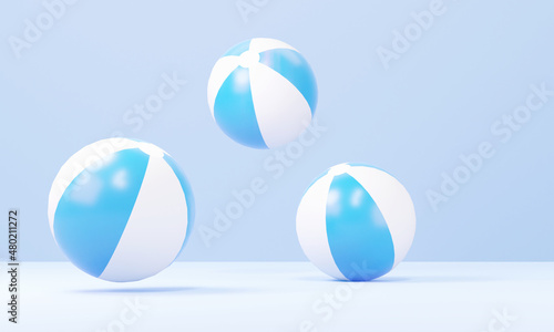 3 blue Beach balls. With empty space. 3D rendering.