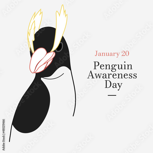 Penguin Awareness Day vector card on gray background. Line art penguin character. Modern trendy illustration. Penguin Day, January 20