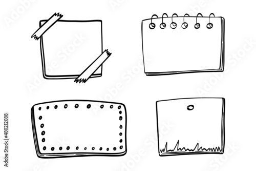 Doodle notes hand drawn vector illustration. Empty notes collection