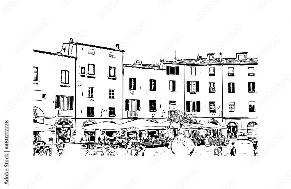 Building view with landmark of Lucca is the
city in Italy. Hand drawn sketch illustration in vector. Building view with landmark of Lucca is the
city in Italy. Hand drawn sketch illustration in vector.