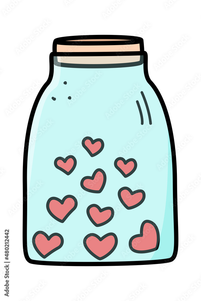 Glass jar with hearts, vector doodle illustration. a gift symbol of Valentine's day. Glass jar with hearts, vector doodle illustration. a gift symbol of Valentine's day.