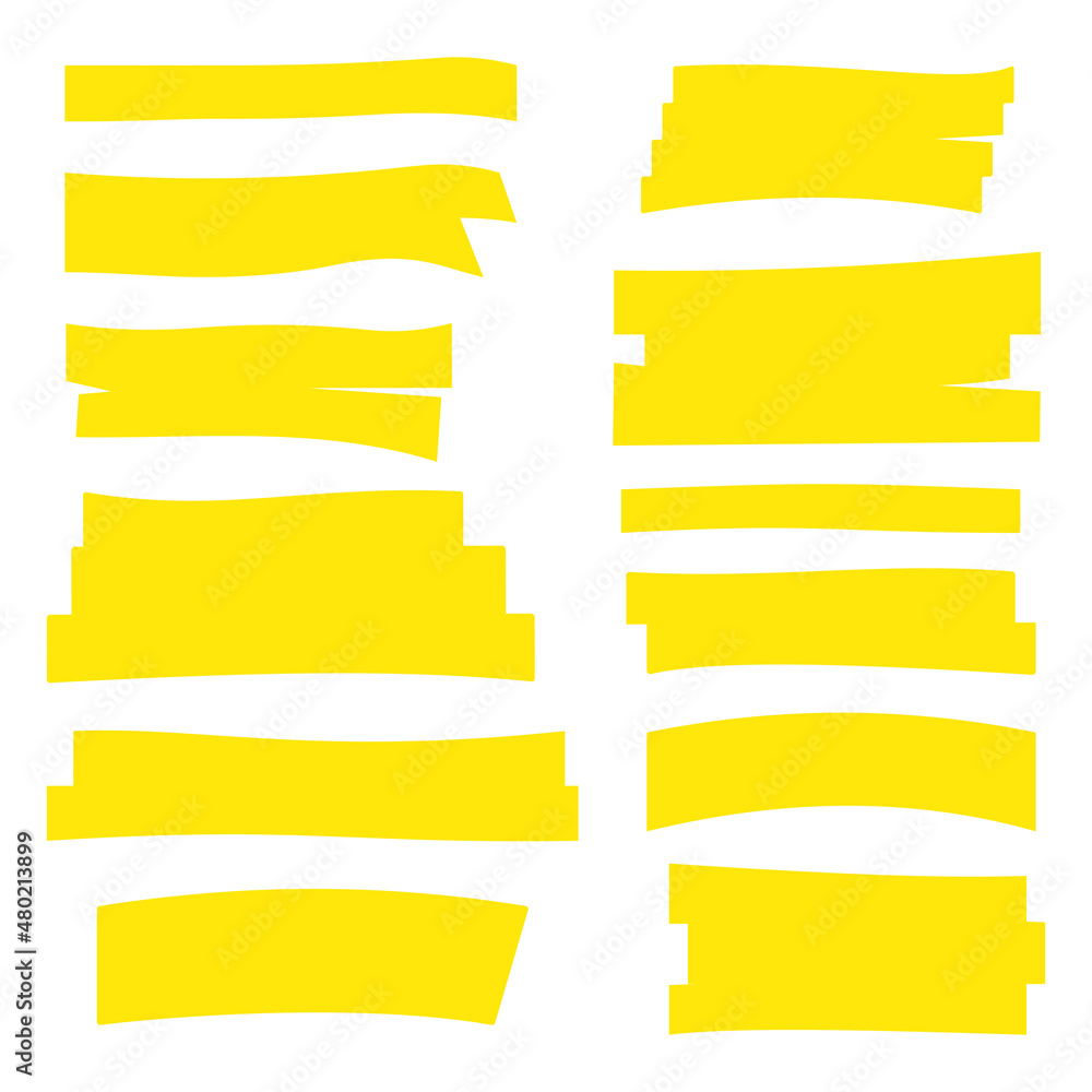 Highlight marker strokes. Highlight brush lines set. Yellow marker pen. Hand draw. Highlight marker strokes. Highlight brush lines set. Yellow marker pen. Hand draw.