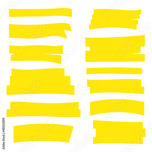 Highlight marker strokes. Highlight brush lines set. Yellow marker pen. Hand draw.