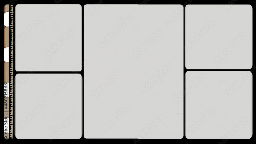construction kit of 35mm cine film strip with empty frames and optical stereo sound showing the amplitude of the audio signal.