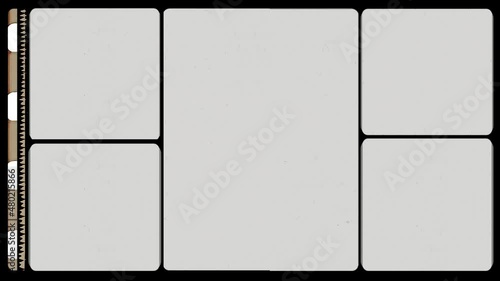 construction kit of 35mm cine film strip with empty frames and optical stereo sound showing the amplitude of the audio signal.