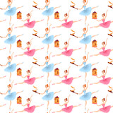 Young ballerinas with pancakes.  Happy Pancake Day! Seamless background pattern.
