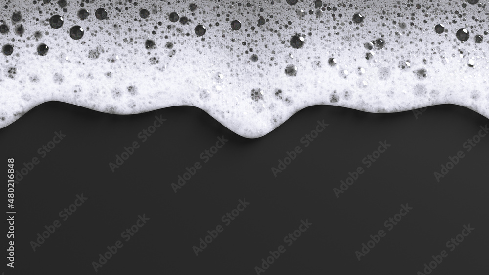 White soap foam drips down the wall. 3d render image. - obrazy, fototapety, plakaty 