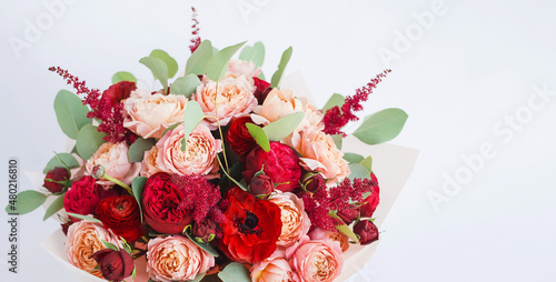 Fototapeta Naklejka Na Ścianę i Meble -  Modern stylish design flower bouquet. Holiday, celebration, florist concept