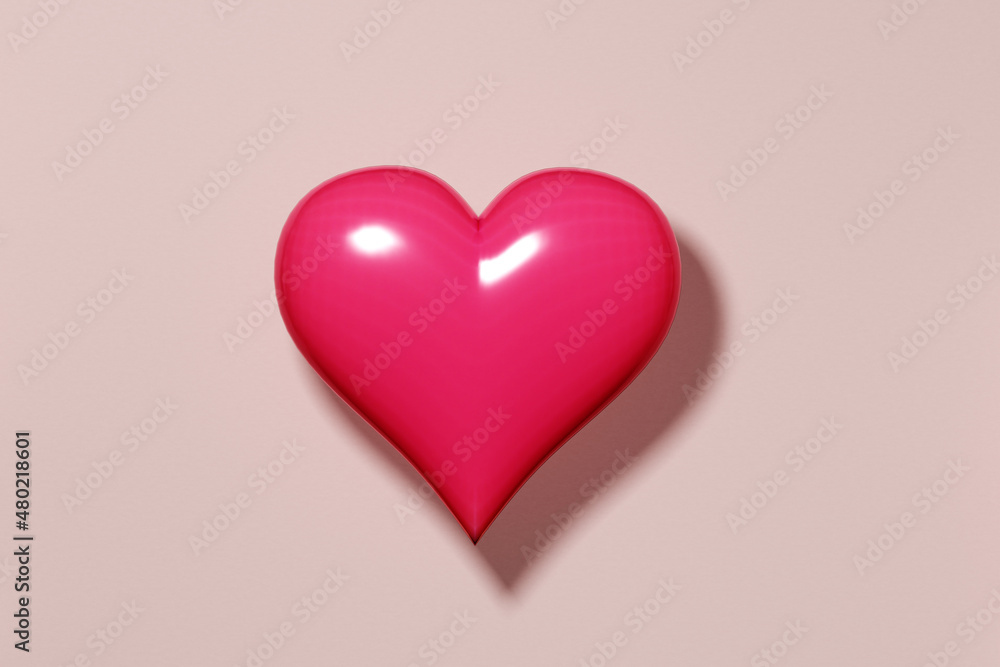 Valentine's Day. One big pink heart on a colored background. 3D rendering