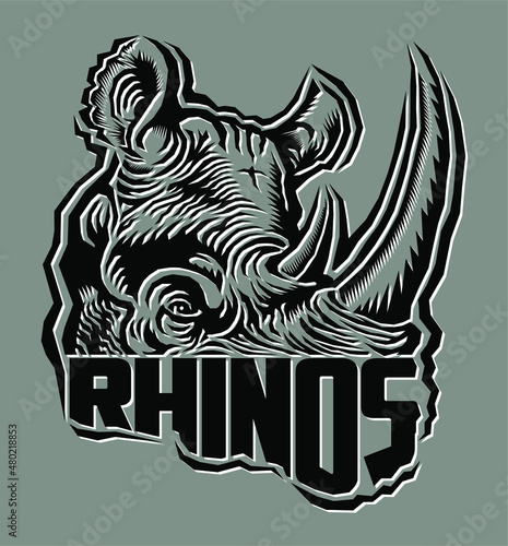 Canvas Print rhinos team design with mascot head for sports, school, college or league