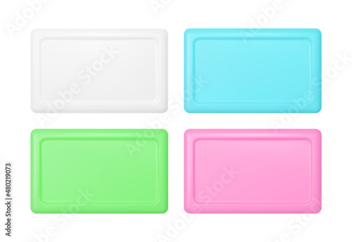 Soap bars mockup set. Realistic vector colored soap.