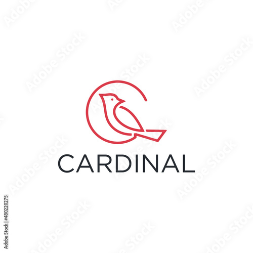 Fotografiet cardinal bird logo, illustration of animal shapes with simple line style