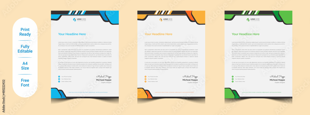 Fototapeta premium A corporate letterhead design your company project. Creative and elegant modern business A4 letterhead design template vector