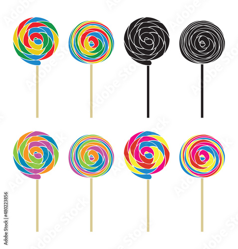 vector set of colorful and black and white lollipops