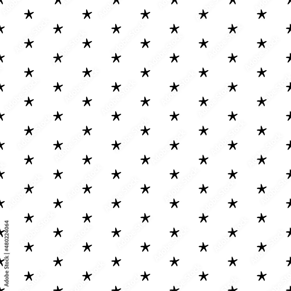 Square seamless background pattern from black starfish symbols. The pattern is evenly filled. Vector illustration on white background