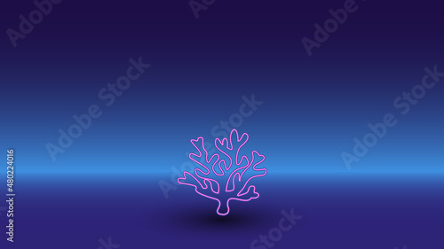 Neon coral symbol on a gradient blue background. The isolated symbol is located in the bottom center. Gradient blue with light blue skyline