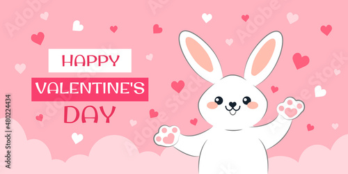 Vector illustration for Valentine's Day with a rabbit and hearts. Ideal for advertising banners, postcards, posters, invitations, flyers, coupons. Design for the holiday of love