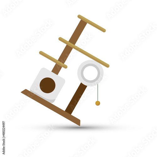 Cat tree house with scratching post and hanging ball