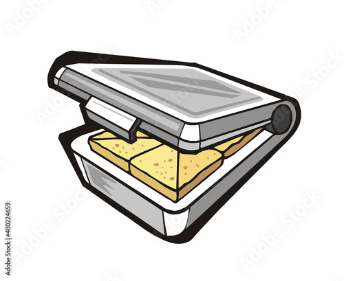 Electric sandwich toaster. Home appliances, kitchen, cooking. Cartoon style vector illustration isolated on white background.