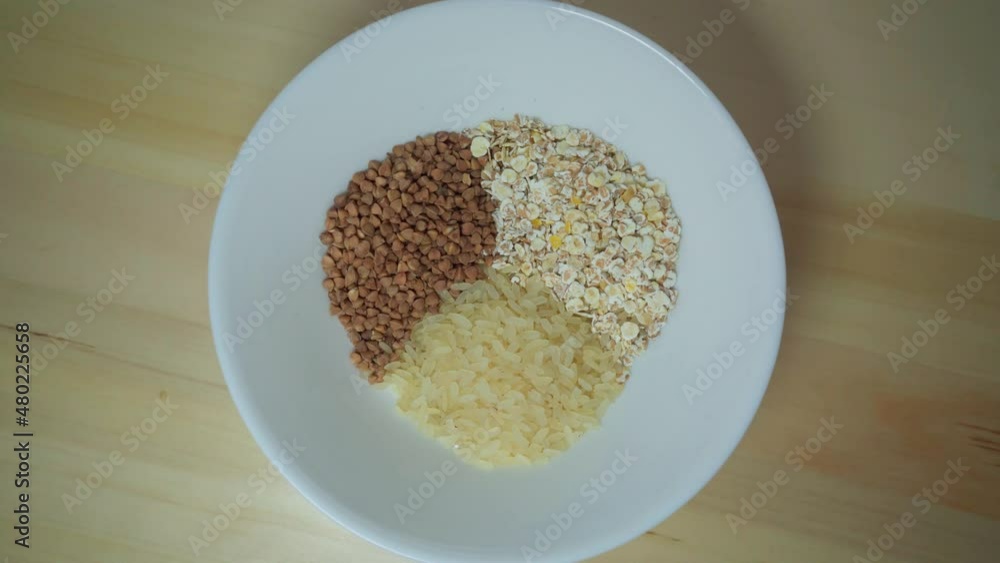 Healthy food for breakfast. Oatmeal, buckwheat, rice Healthy food for breakfast. Oatmeal, buckwheat, rice
