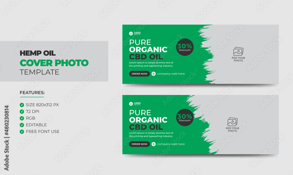 Hemp or CBD product social media cover photo design. Modern cannabis sativa product sale business promotion web banner template