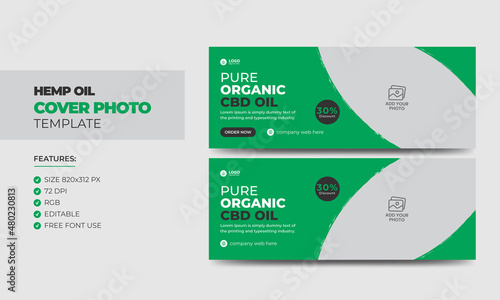 Hemp or CBD product social media cover photo design. Modern cannabis sativa product sale business promotion web banner template