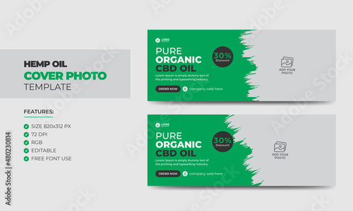 Hemp or CBD product social media cover photo design. Modern cannabis sativa product sale business promotion web banner template © Shahjahangdb
