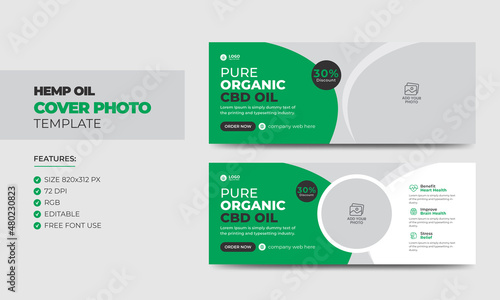Hemp or CBD product social media cover photo design. Modern cannabis sativa product sale business promotion web banner template
