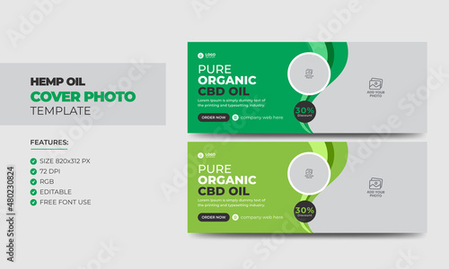 Hemp or CBD product social media cover photo design. Modern cannabis sativa product sale business promotion web banner template