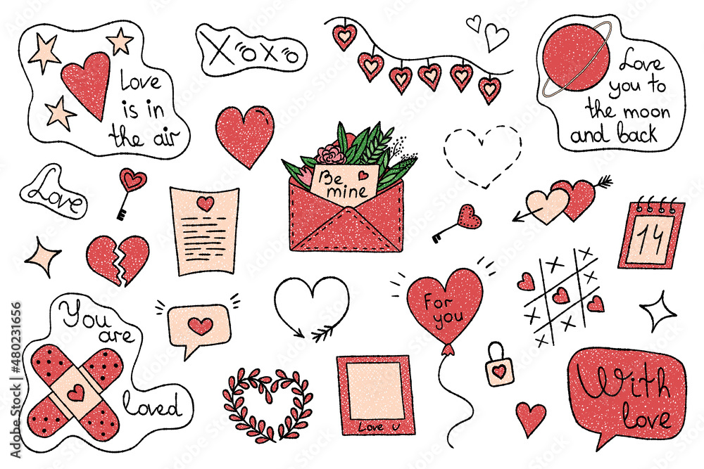 Set of various vector icons with hearts and romantic symbols. Creative ...