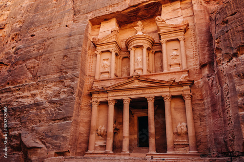 Camels in front of the Treasury in Petra, Jordan