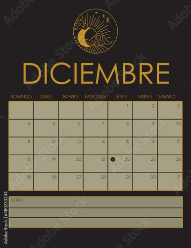 Calendario 2022 ilustraciones lunares y signos del zodiaco 