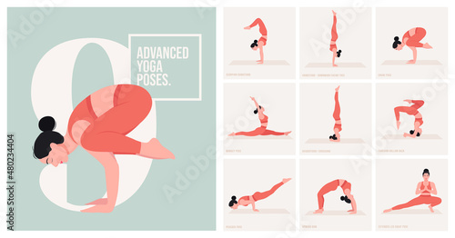 Advanced Yoga poses. Young woman practicing Yoga poses. Woman workout fitness and exercises.