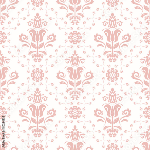 Classic seamless vector pink pattern. Damask orient ornament. Classic vintage background. Orient ornament for fabric, wallpapers and packaging